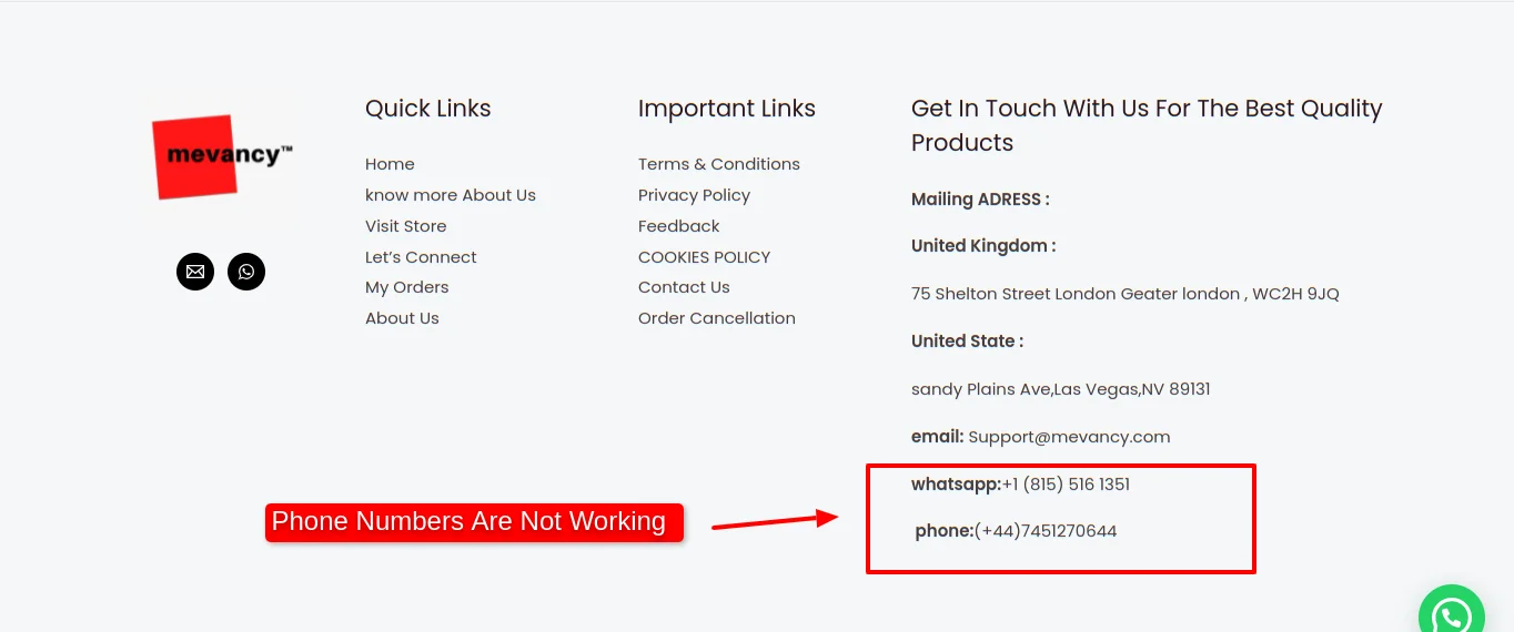 Mevancy Phone Numbers