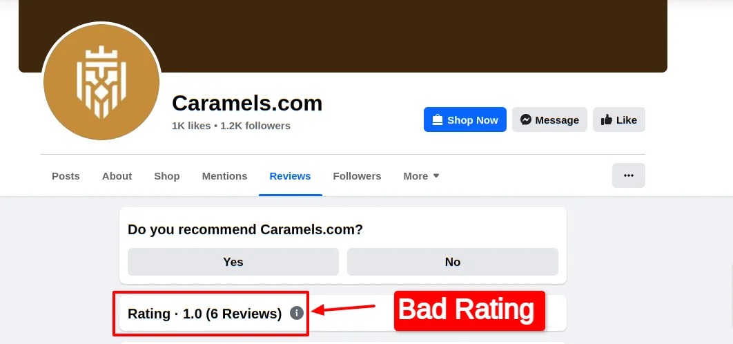 Caramels-com Facebook Rating
