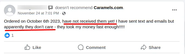 Caramels-com Facebook Review 1