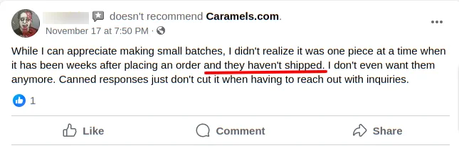 Caramels-com Facebook Review 2
