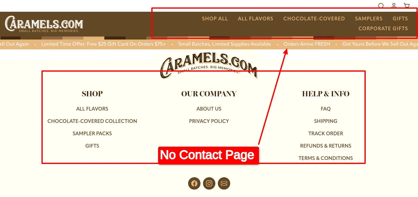 Caramels No Contact Page