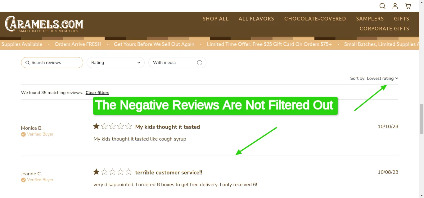 Caramels Product Negative Reviews
