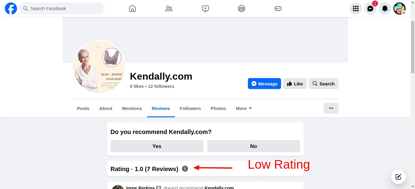 kendally Facebook Rating