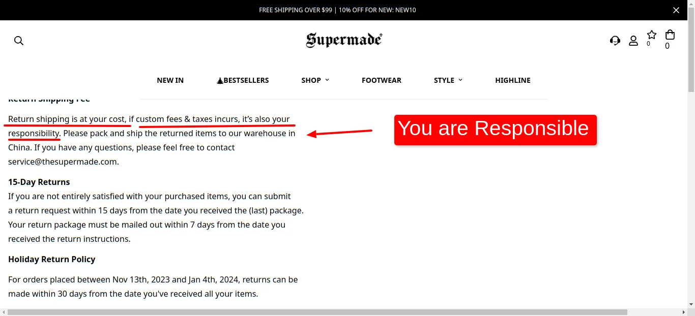 Returns and Refunds Page