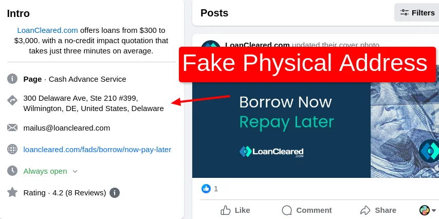 Facebook Fake Physical Address