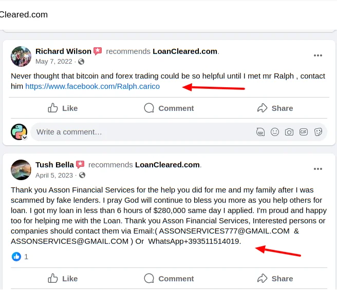 Loancleared Facebook Reviews