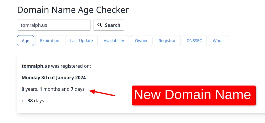 Domain Name Age Checker Tomralph