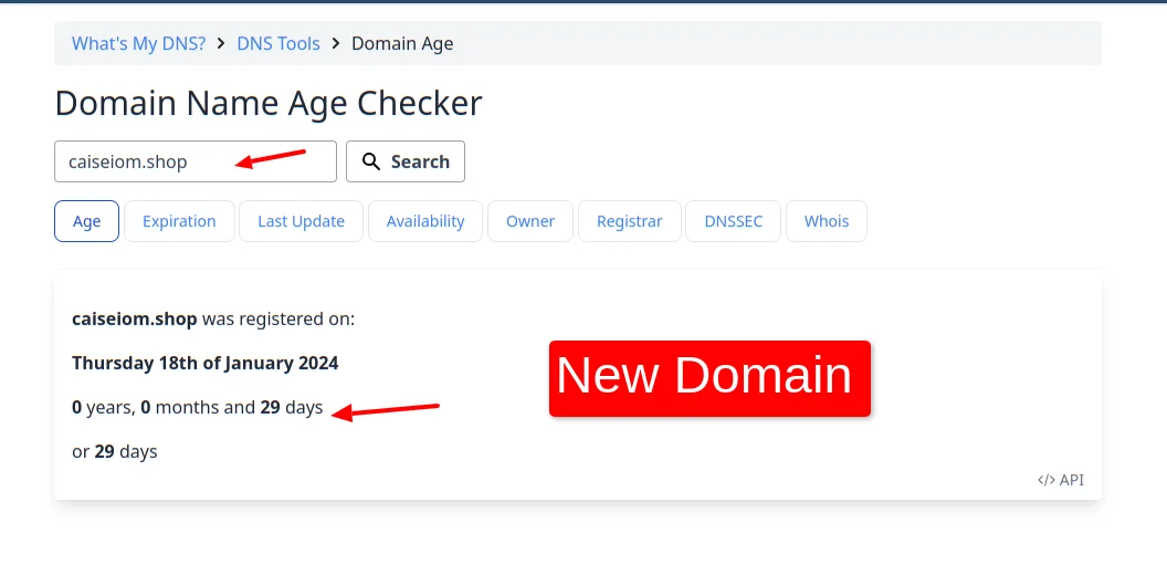 Domain Name Age Checker Caiseiom Shop