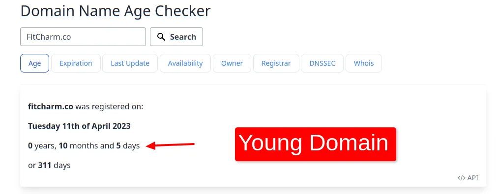 Domain Name Age Checker Fitcharmco