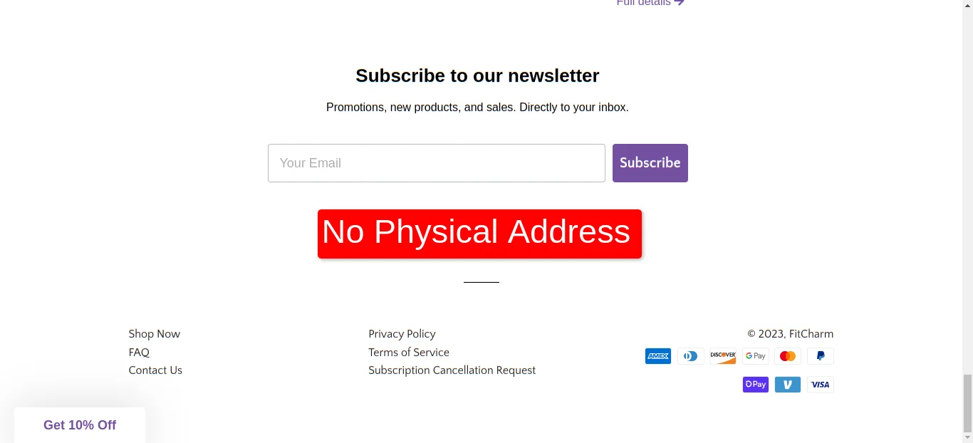 Fitcharmtm No Physical Address