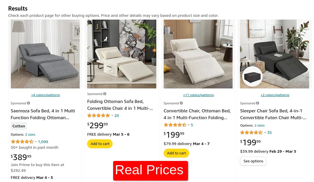 Amazon Com 4 In 1 Multi Function Folding Ottoman Breathable Linen Couch Bed Prices