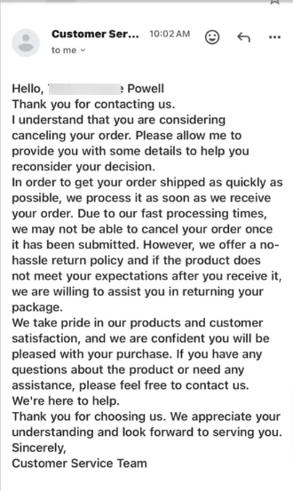 Customer Service Email